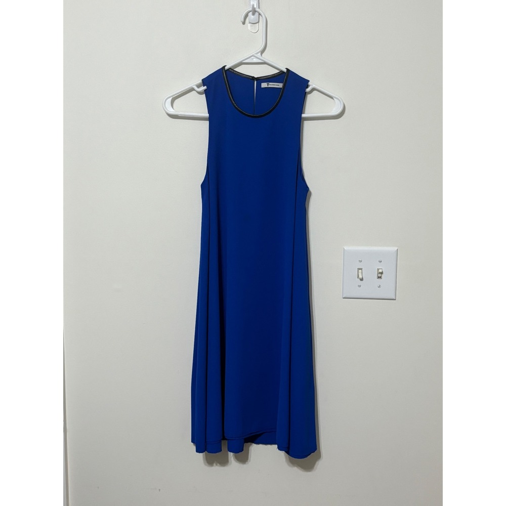 Alexander Wang Mini Dress Leather Trim Sleeveless Blue Size‎ 0